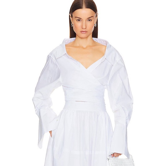 Helsa Tops - HELSA Poplin Wrap Shirt in White Size S